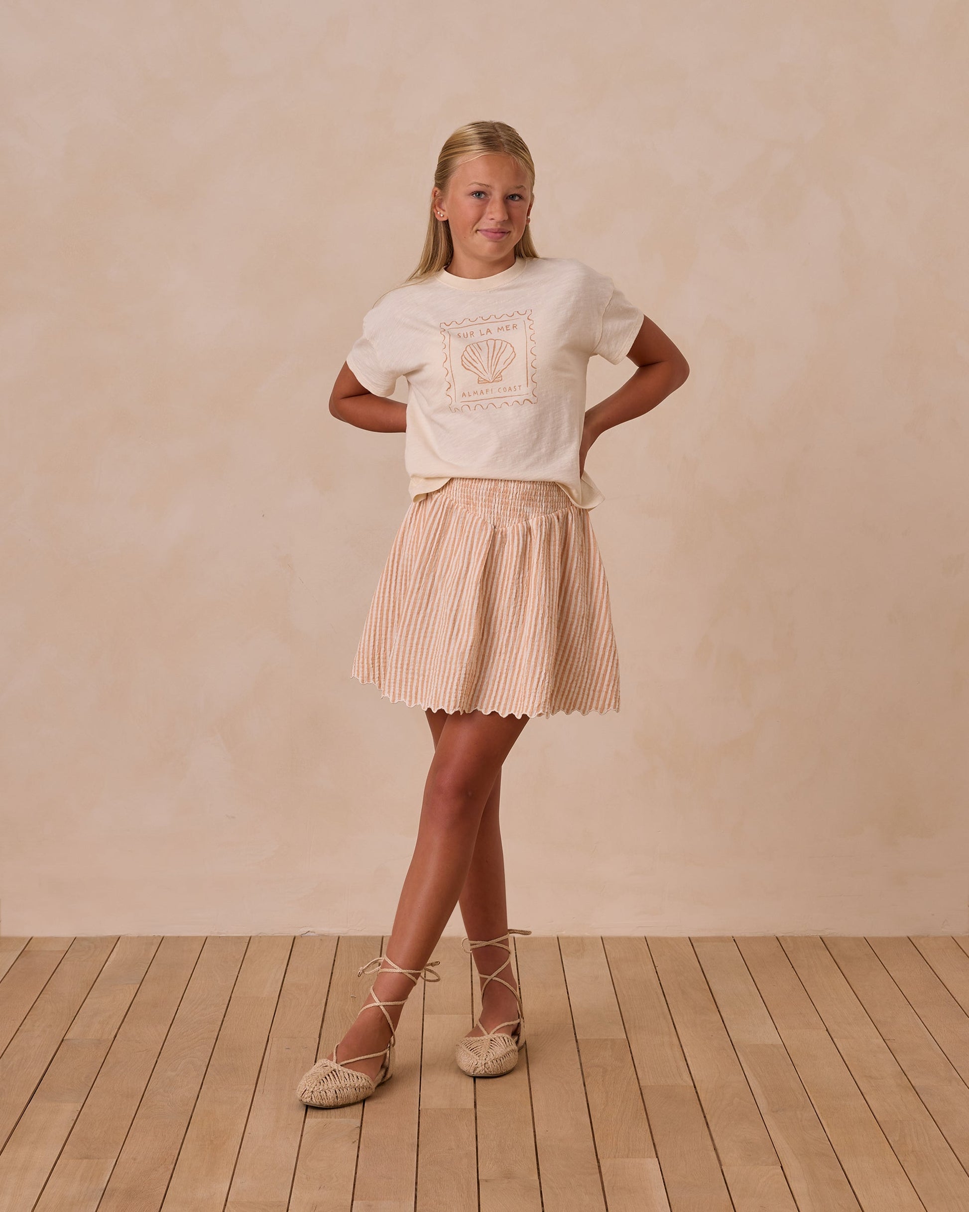 Smocked V Mini Skirt || Grapefruit Stripe