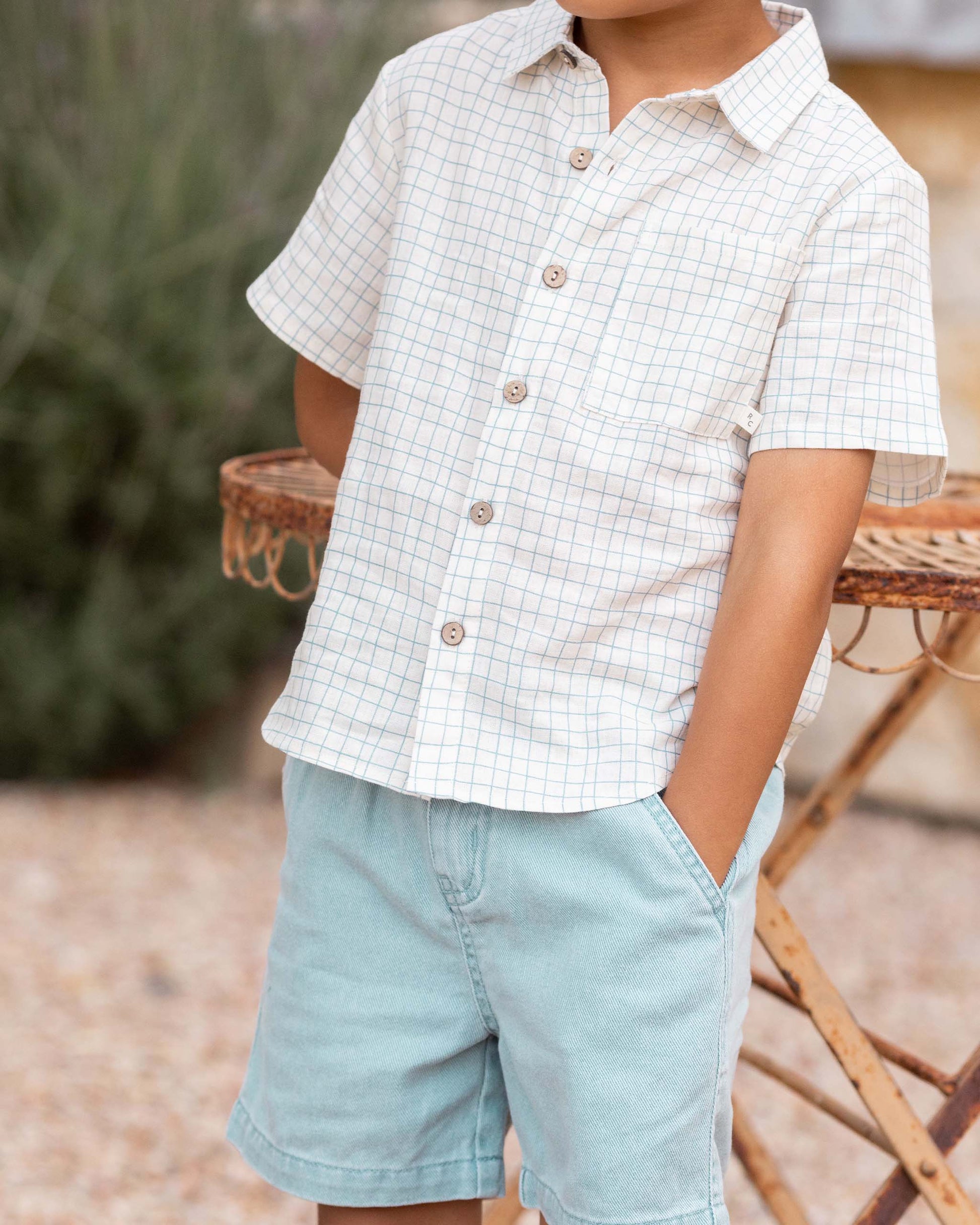 Collared Short Sleeve Shirt || Grid