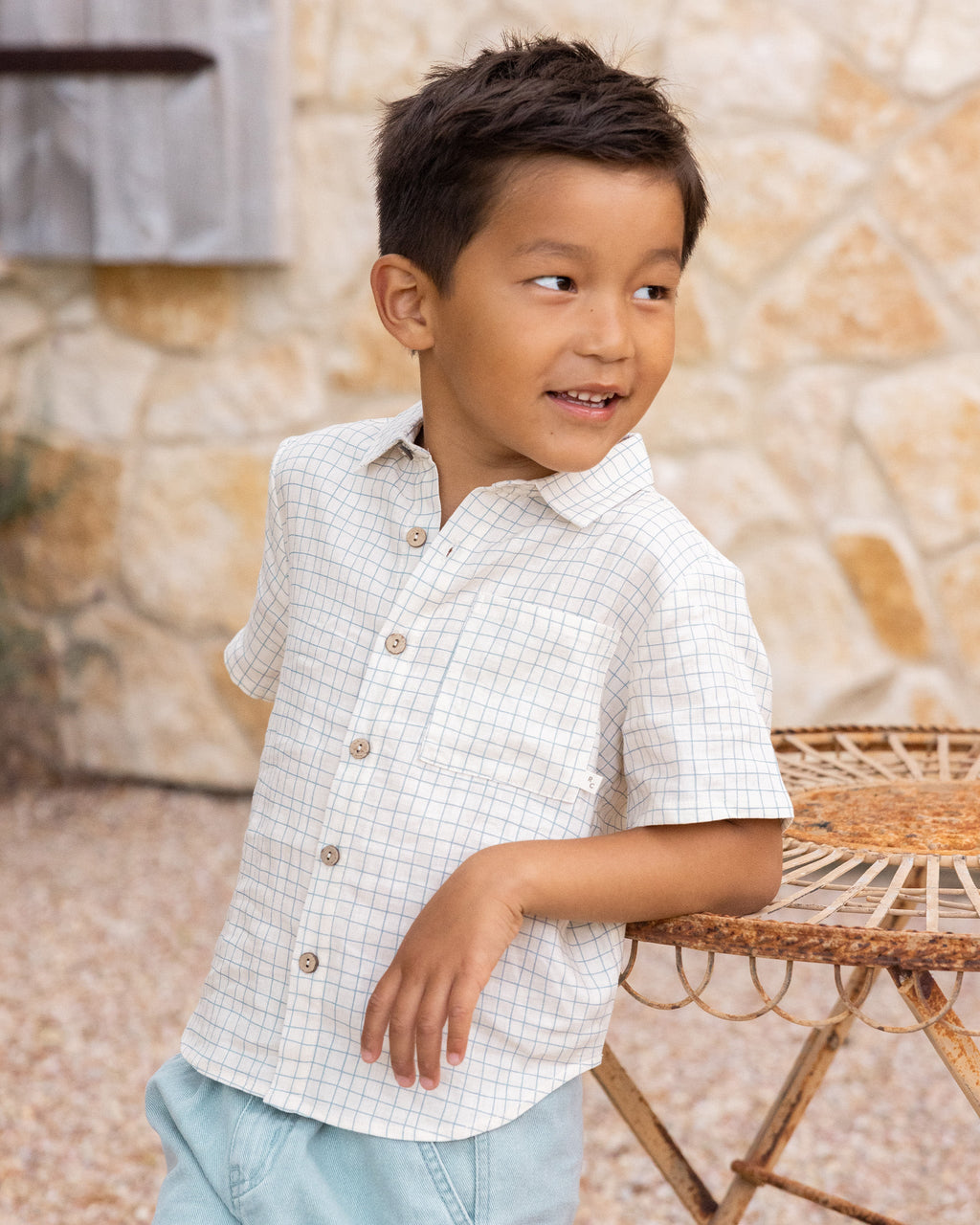 Collared Short Sleeve Shirt || Grid