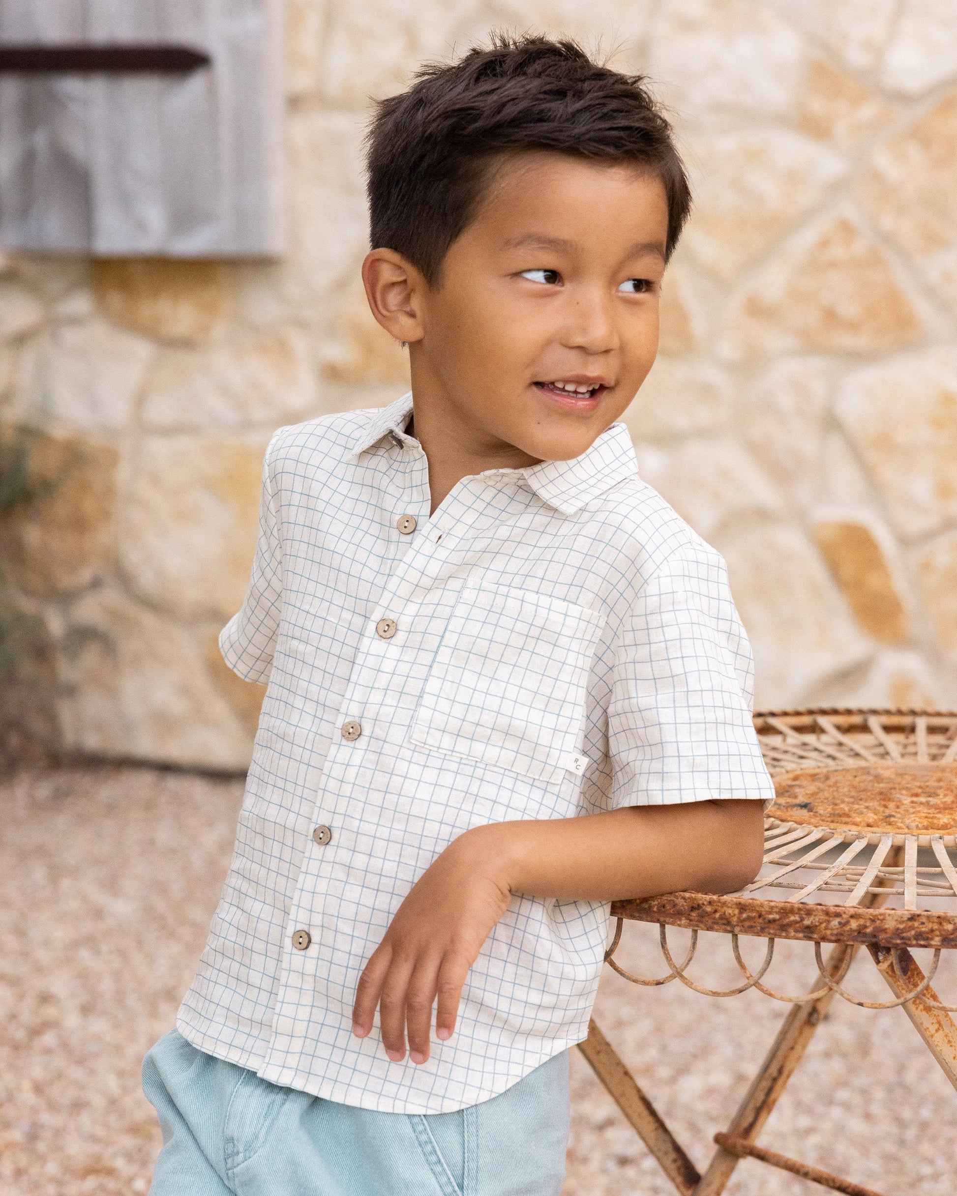Collared Short Sleeve Shirt || Grid