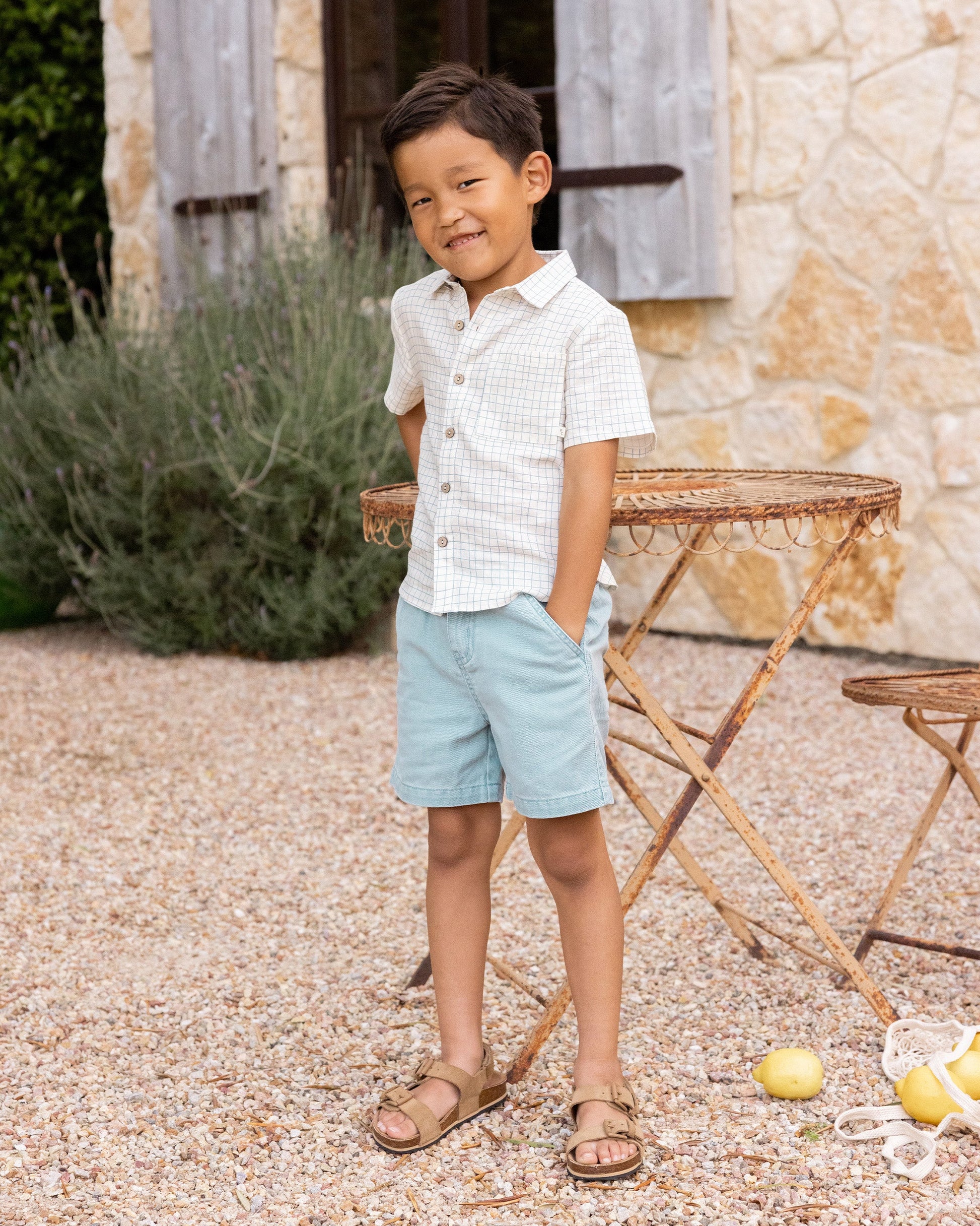 Collared Short Sleeve Shirt || Grid