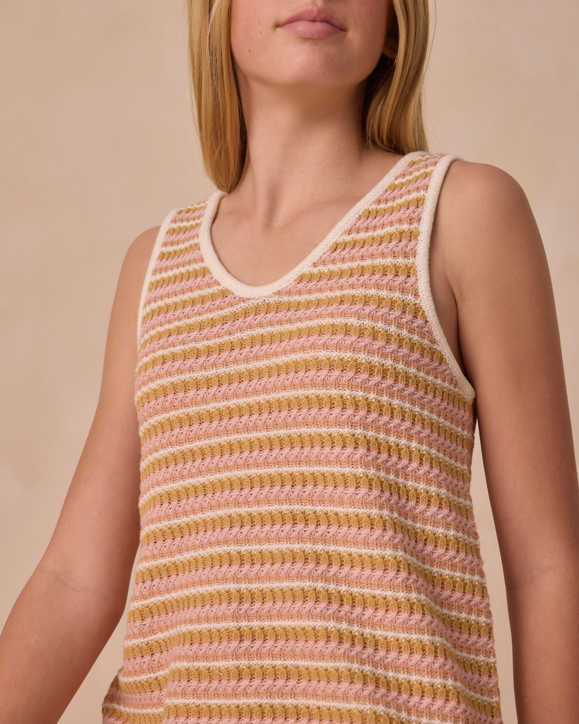 Crochet Tank Mini Dress || Pink Stripe