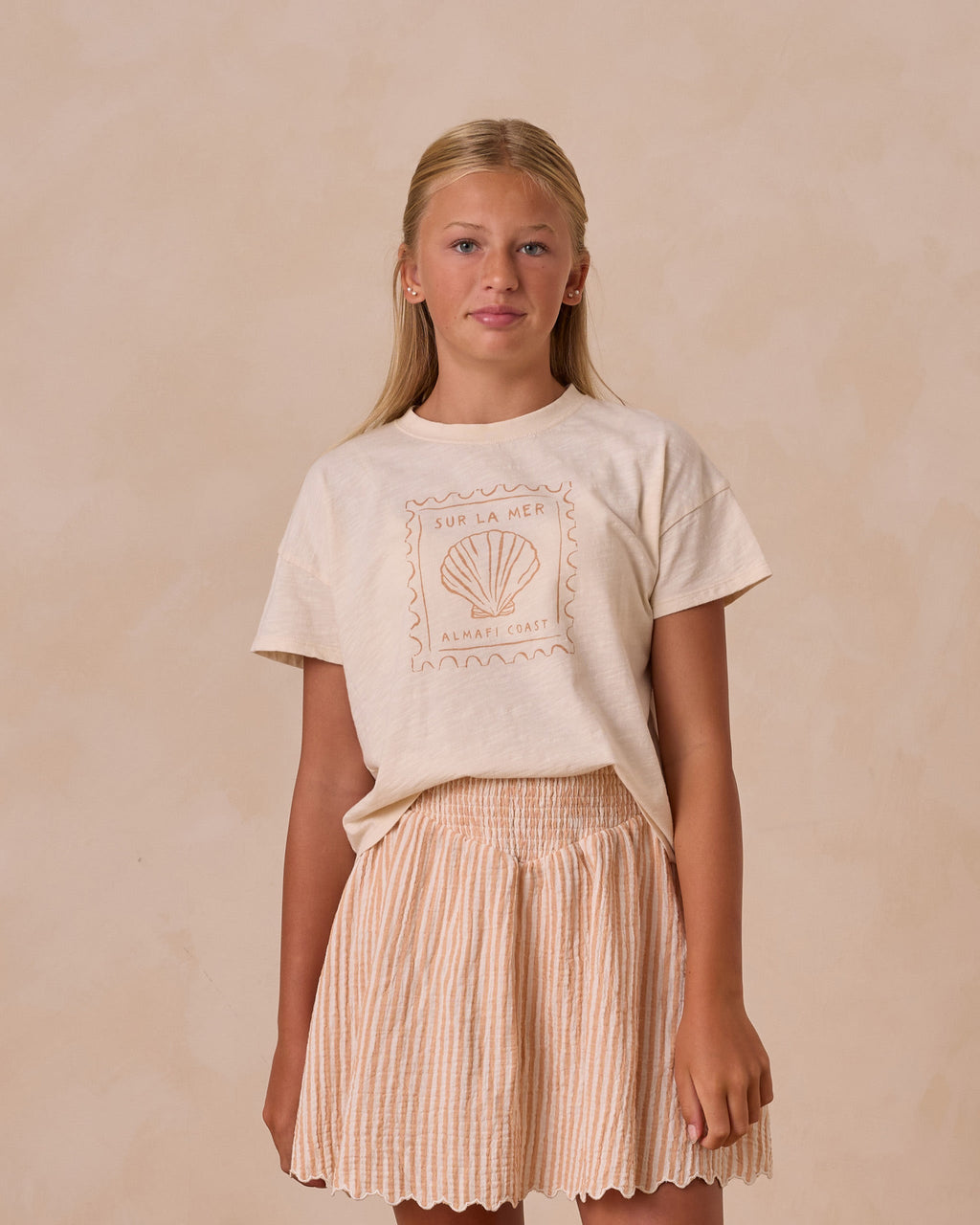 Smocked V Mini Skirt || Grapefruit Stripe