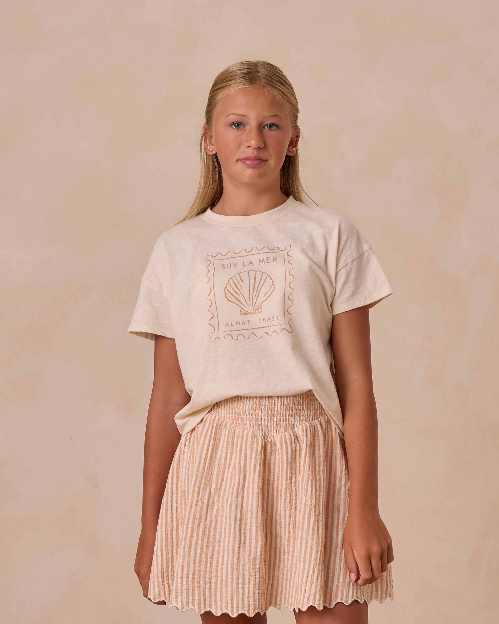 Smocked V Mini Skirt || Grapefruit Stripe