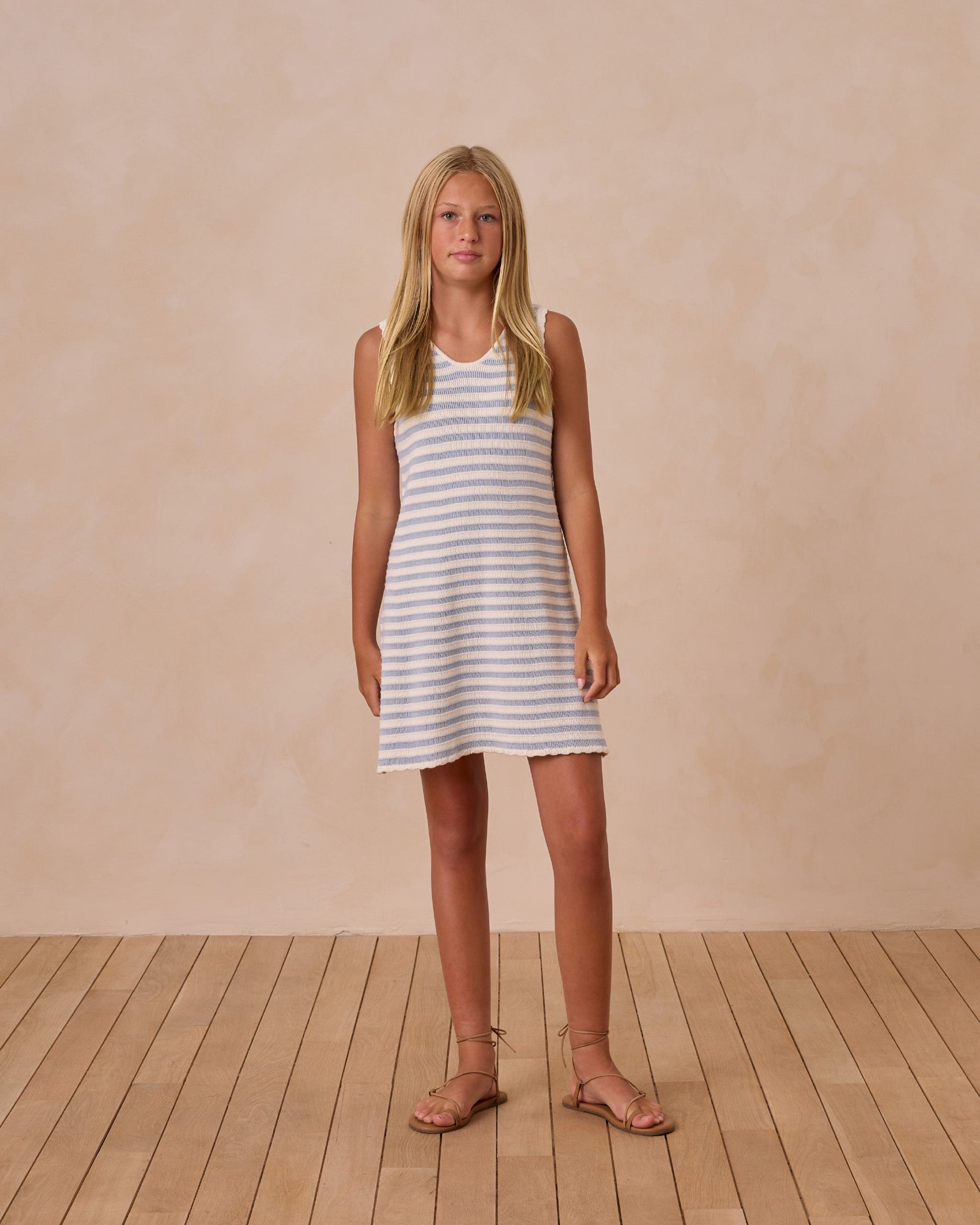 Crochet Tank Mini Dress || Blue Stripe