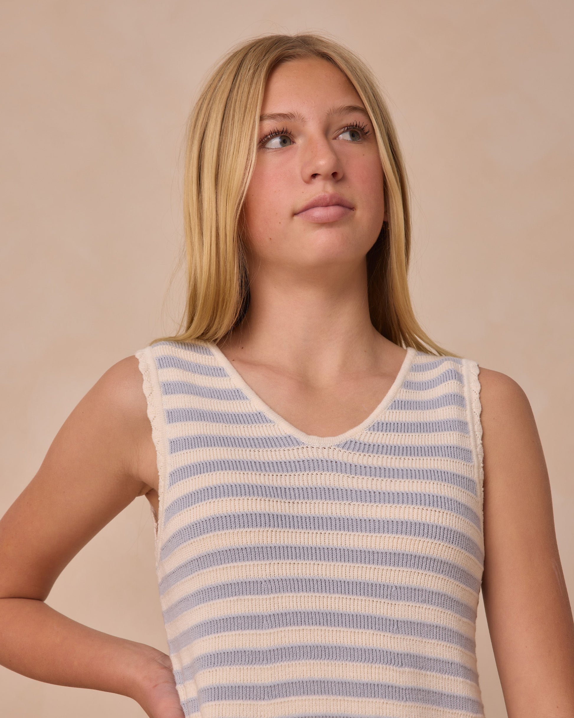 Crochet Tank Mini Dress || Blue Stripe
