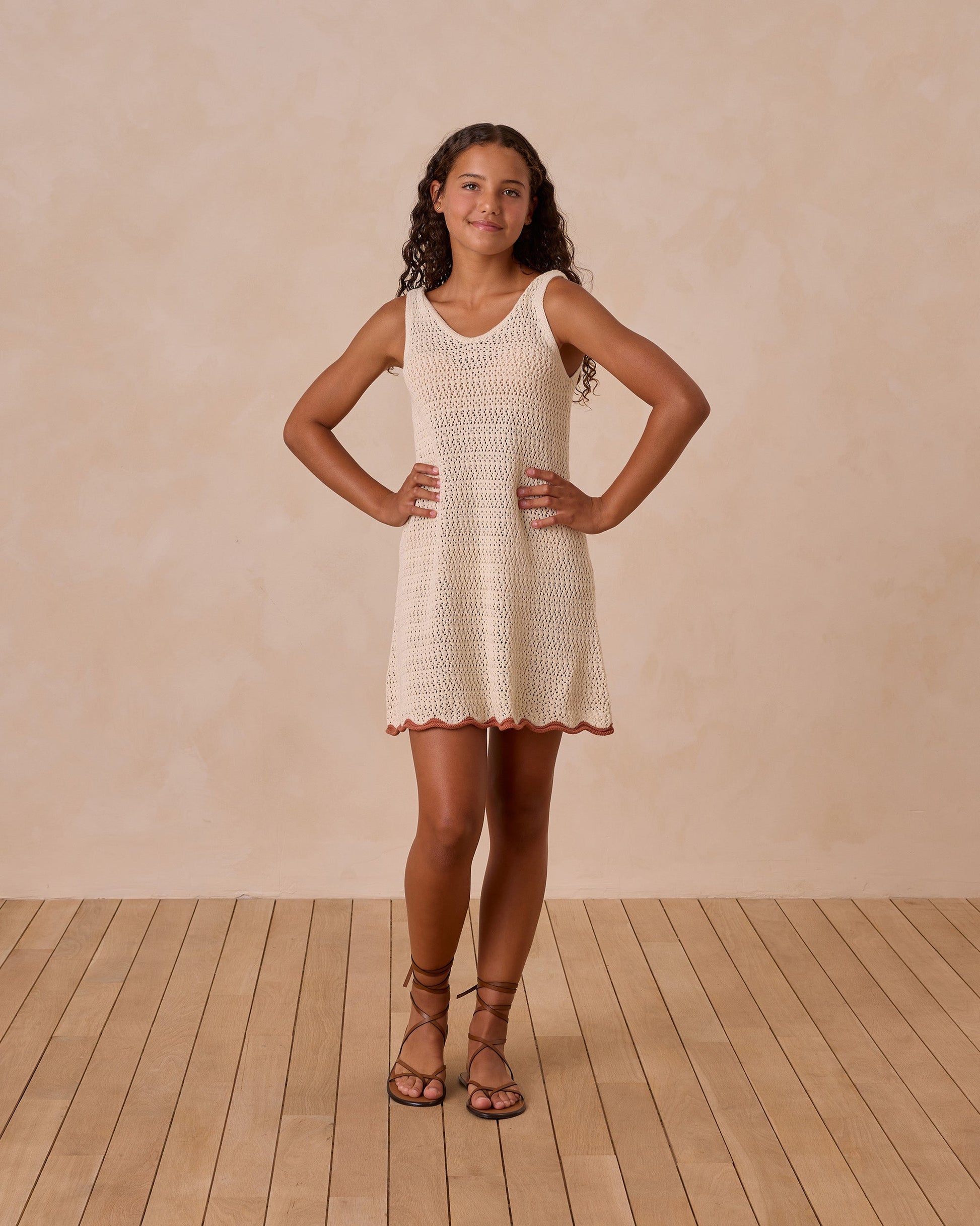 Crochet Tank Mini Dress || Natural